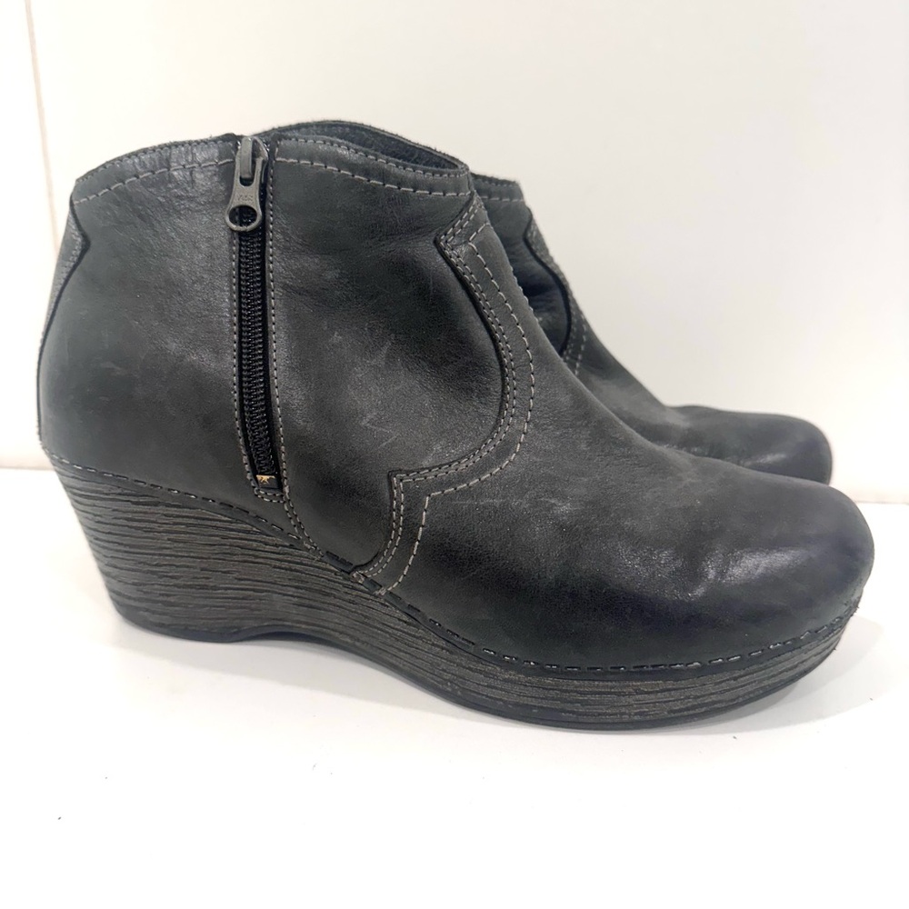 Dansko Women's Black Wedge Clog Ankle Boots Side Zipper 41 11